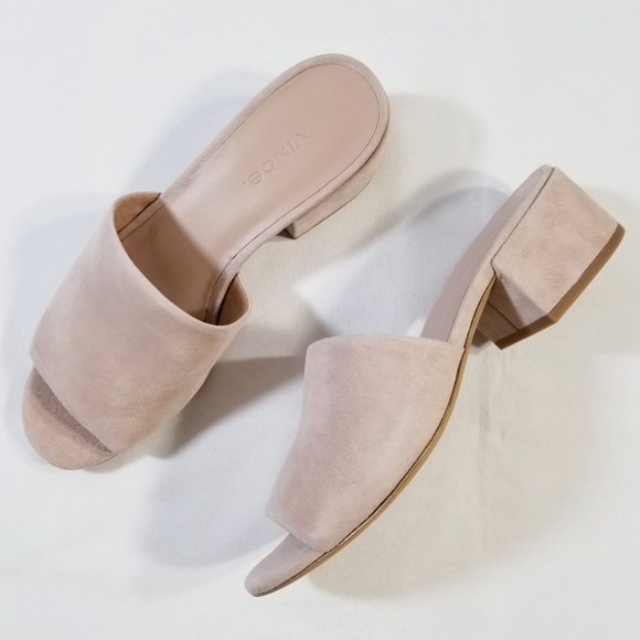 NIB Vince Rachelle 2 Suede Block Heel Mule Slide Sandals in Blush Pink - Picture 8 of 15